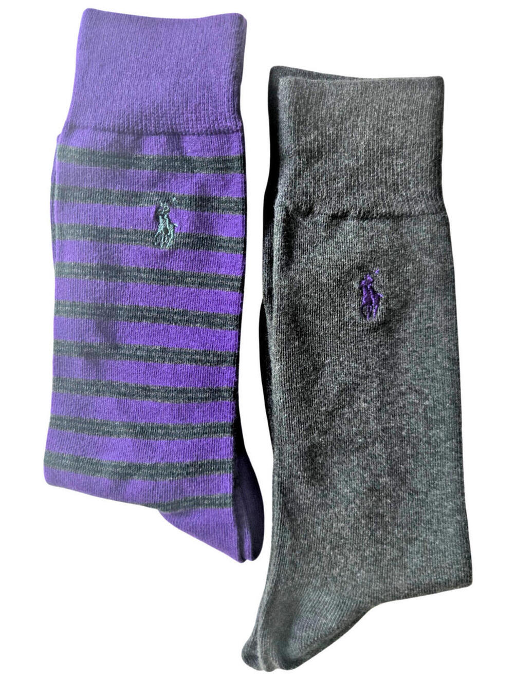 Polo Ralph Lauren Mens Trouser Dress Socks Purple Striped Gray Solid 2 pack NWT
